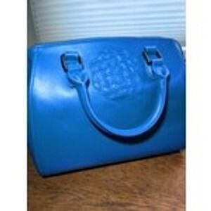 Folli Follie Satchel Bag Womens Medium Blue Excellent Embossed Floral Dome